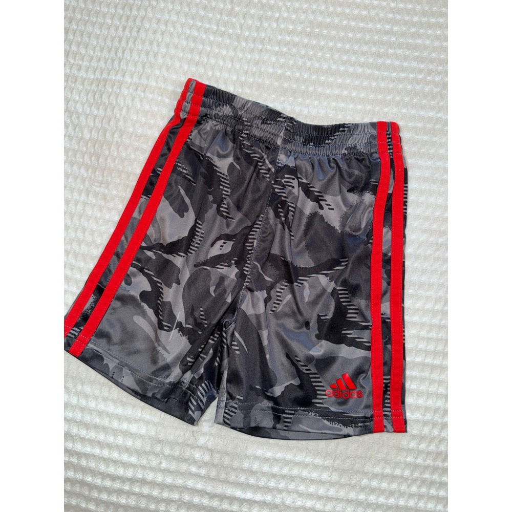 Adidas Athletic‎ Shorts Kids 4T Grey Camo Red Stripe Activewear